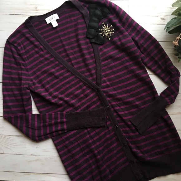{Loft} Striped Purple Cardigan Size S - Picture 1 of 8